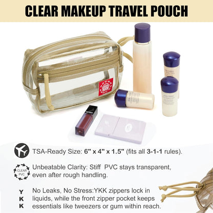 Rough Enough Clear TSA Approved Toiletry Bag, Small Quart Size Travel Pouch, Leakproof PVC Makeup Cosmetic Bag with YKK Zipper for Women Business Trips