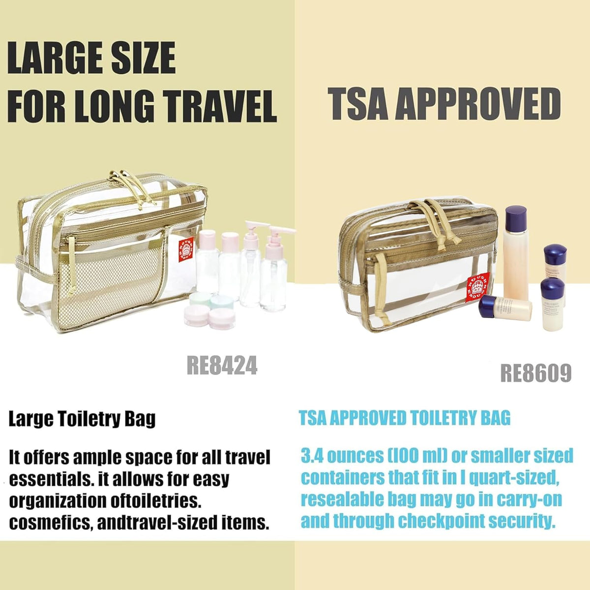 Rough Enough Clear TSA Approved Toiletry Bag, Small Quart Size Travel Pouch, Leakproof PVC Makeup Cosmetic Bag with YKK Zipper for Women Business Trips