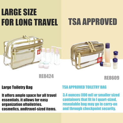 Rough Enough Clear TSA Approved Toiletry Bag, Small Quart Size Travel Pouch, Leakproof PVC Makeup Cosmetic Bag with YKK Zipper for Women Business Trips