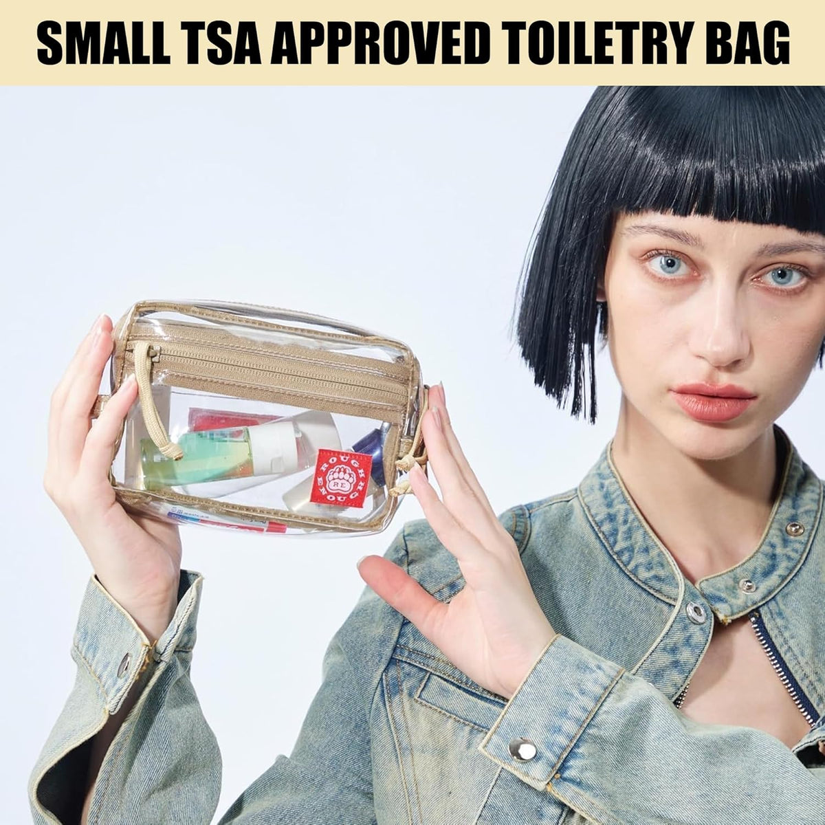 Rough Enough Clear TSA Approved Toiletry Bag, Small Quart Size Travel Pouch, Leakproof PVC Makeup Cosmetic Bag with YKK Zipper for Women Business Trips