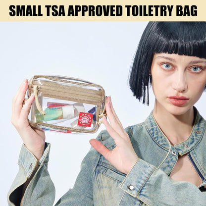 Rough Enough Clear TSA Approved Toiletry Bag, Small Quart Size Travel Pouch, Leakproof PVC Makeup Cosmetic Bag with YKK Zipper for Women Business Trips