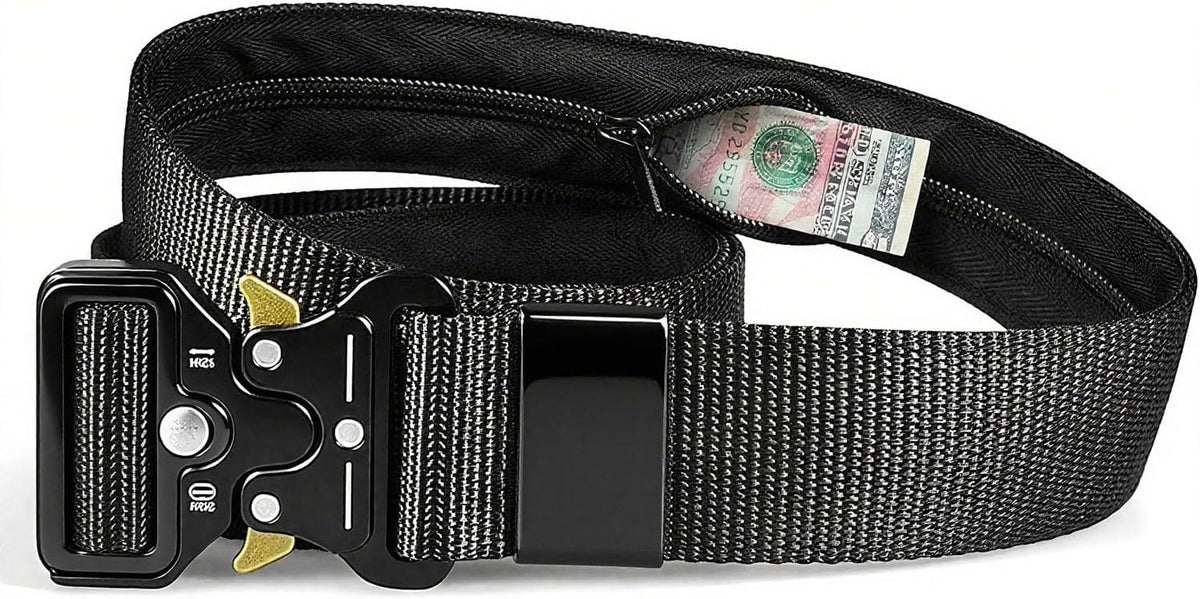 Tactical Belts for Men - Money Belt for Travel for Man Hidden, Belts for Jeans Mens Adjustable edc Belt Mens Belt, Money Belt for Travel for Men Hidden(Black)