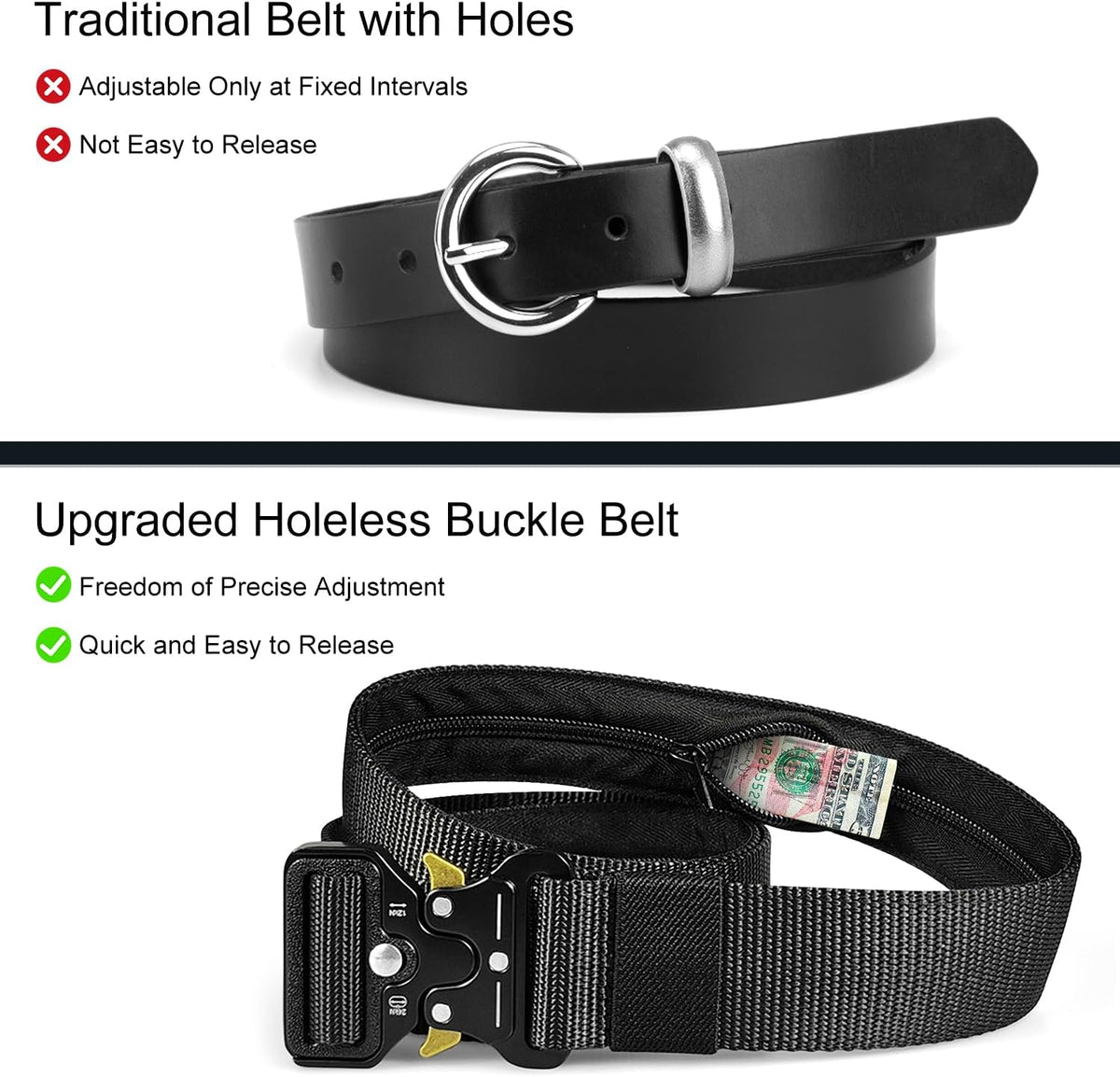 Tactical Belts for Men - Money Belt for Travel for Man Hidden, Belts for Jeans Mens Adjustable edc Belt Mens Belt, Money Belt for Travel for Men Hidden(Black)