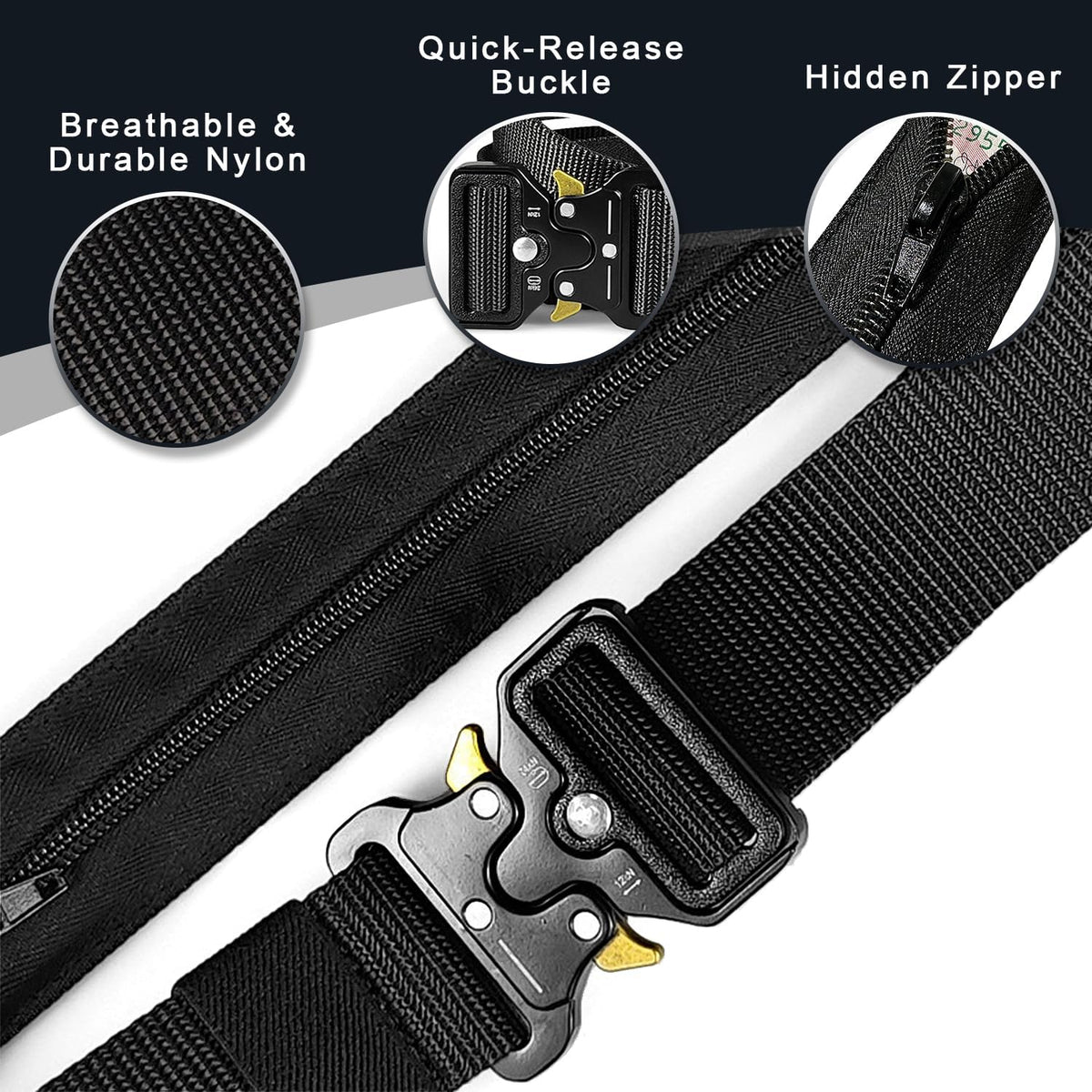 Tactical Belts for Men - Money Belt for Travel for Man Hidden, Belts for Jeans Mens Adjustable edc Belt Mens Belt, Money Belt for Travel for Men Hidden(Black)