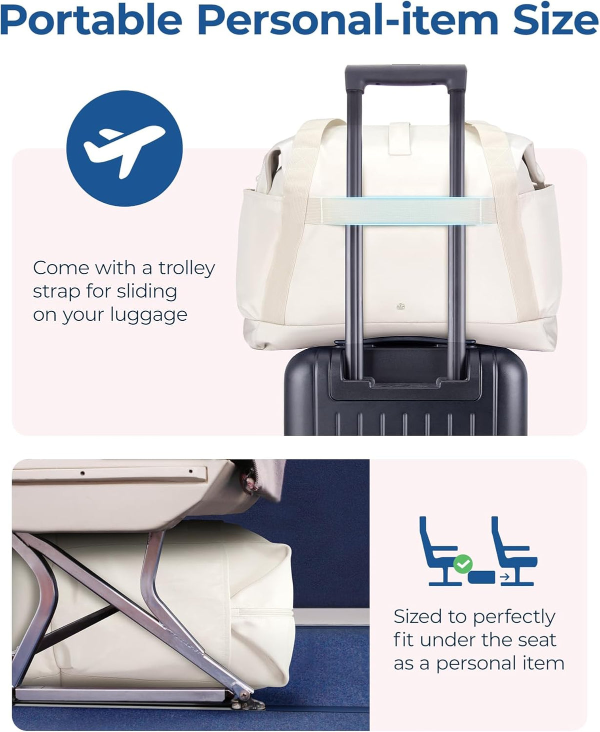 For Spirit Airlines Personal Item Bag, 23L Foldable Weekender Bags for Women Gym Tote Overnight Bag for Travel