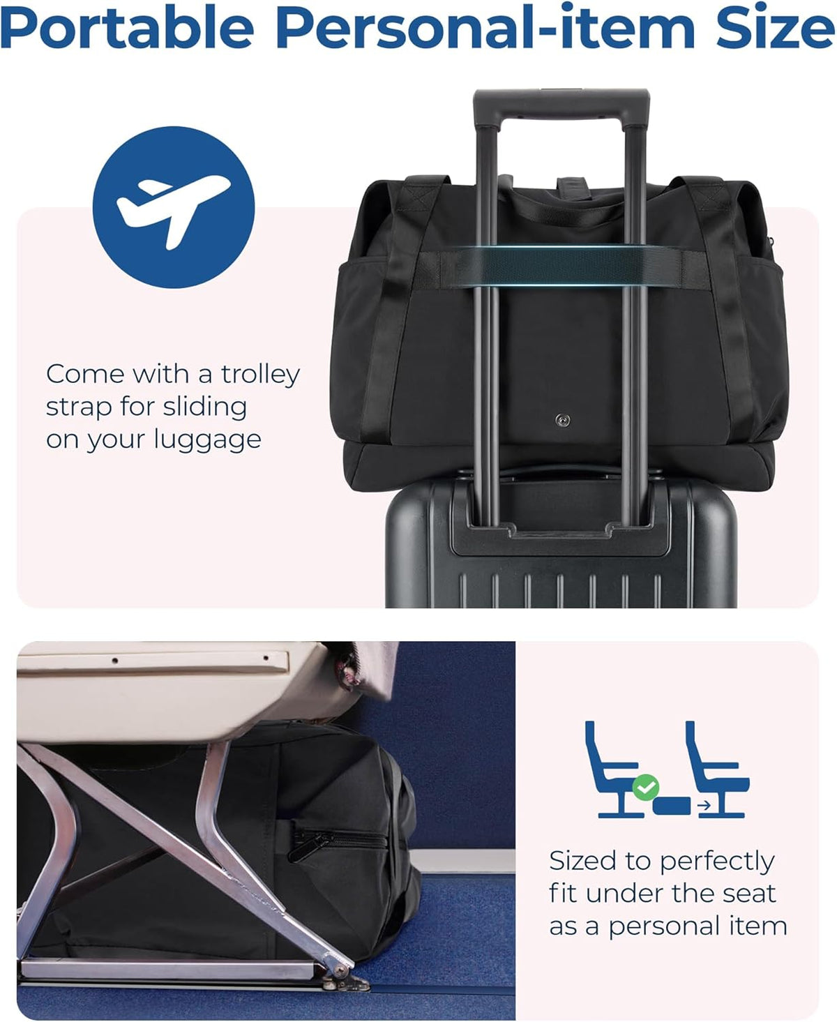 For Spirit Airlines Personal Item Bag, 23L Foldable Weekender Bags for Women Gym Tote Overnight Bag for Travel