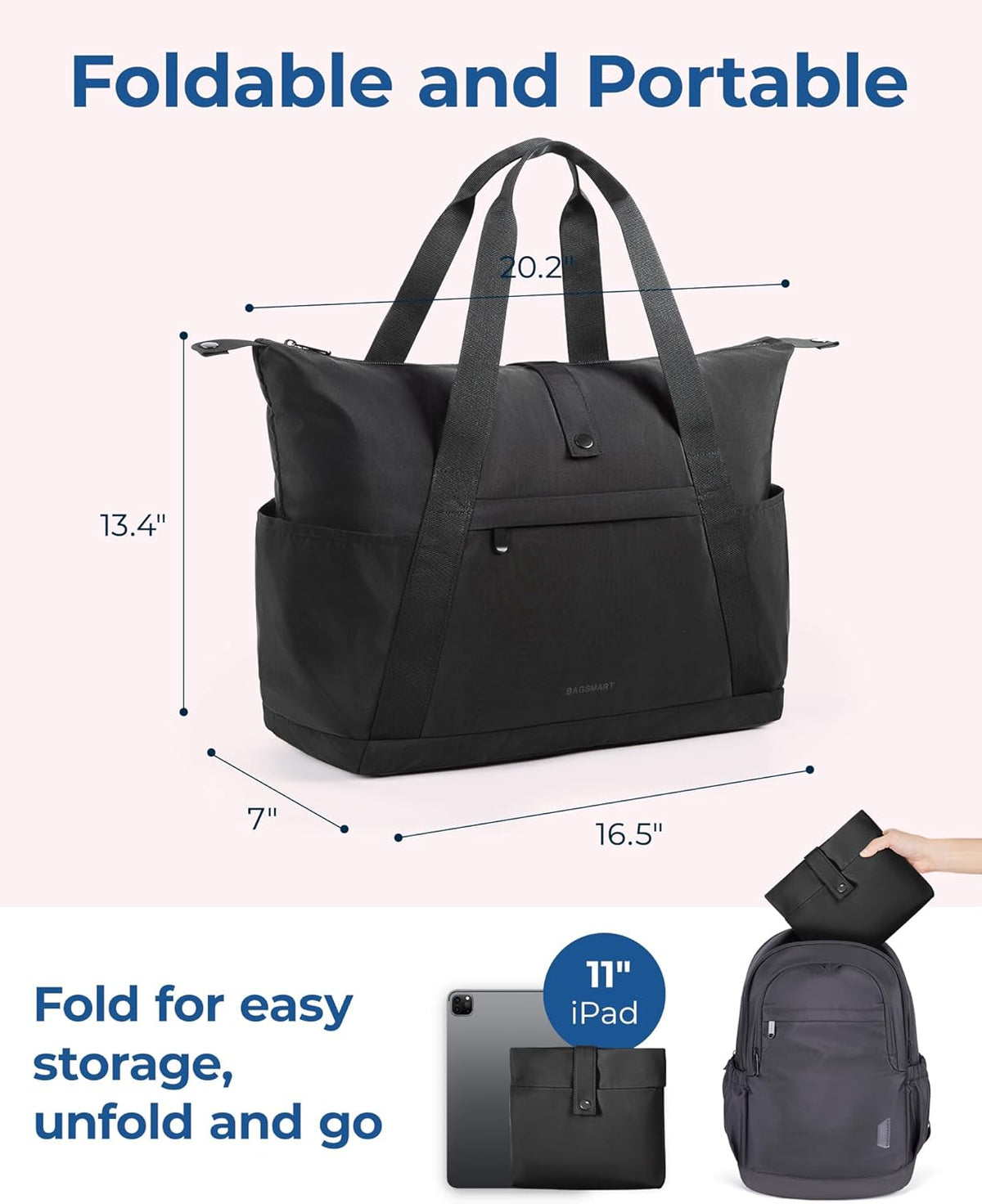 For Spirit Airlines Personal Item Bag, 23L Foldable Weekender Bags for Women Gym Tote Overnight Bag for Travel