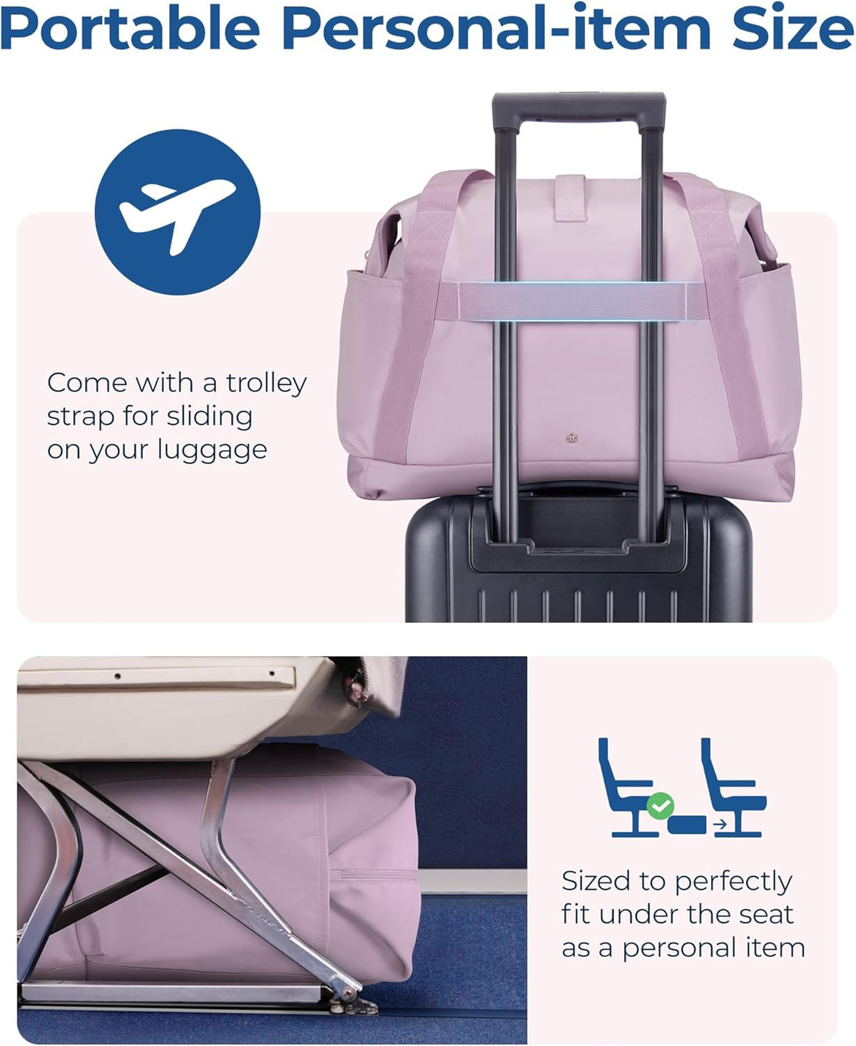 For Spirit Airlines Personal Item Bag, 23L Foldable Weekender Bags for Women Gym Tote Overnight Bag for Travel