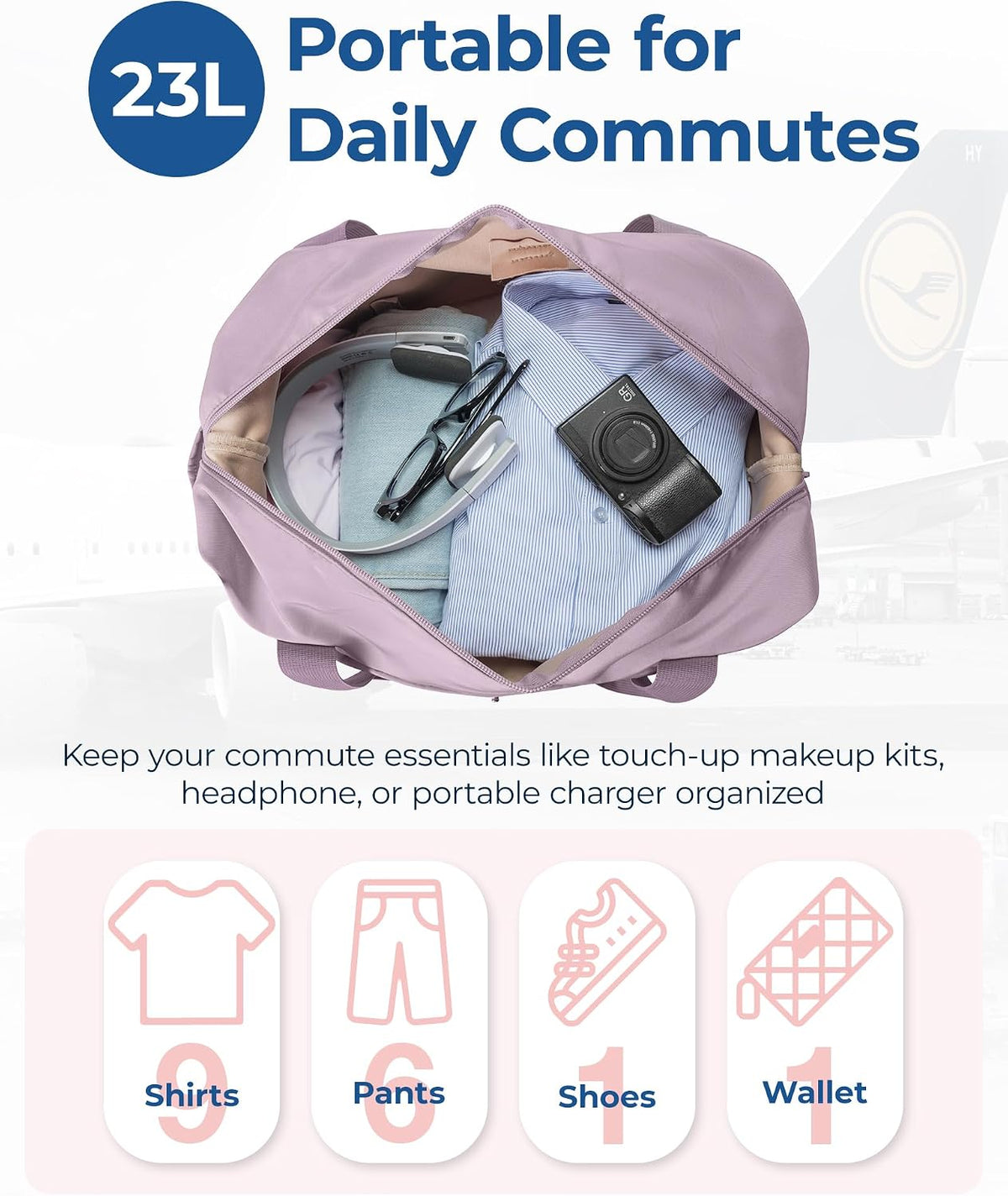 For Spirit Airlines Personal Item Bag, 23L Foldable Weekender Bags for Women Gym Tote Overnight Bag for Travel