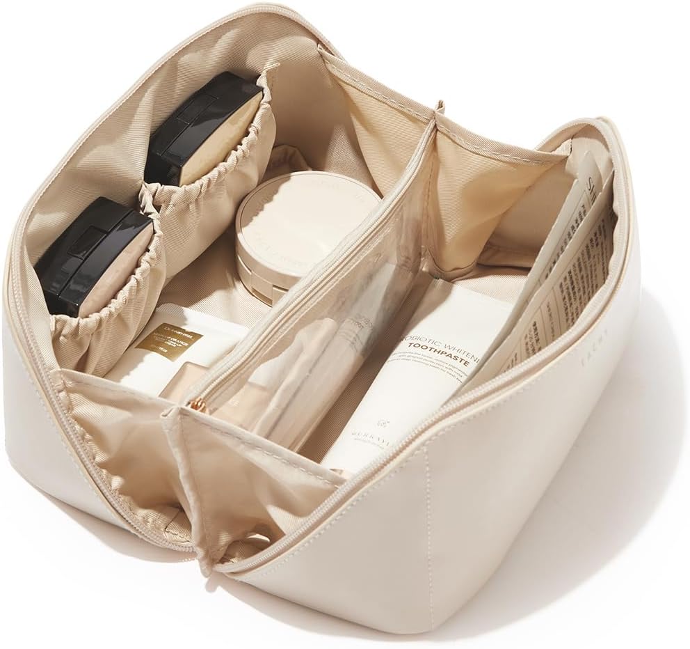 Travel Makeup Bag, Large Capacity Cosmetic Bag for Women, Waterproof PU Leather, Flat Open Portable Toiletry Bag for Skincare, Brushes & Travel Essentials - Colors B
