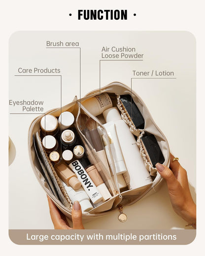 Travel Makeup Bag, Large Capacity Cosmetic Bag for Women, Waterproof PU Leather, Flat Open Portable Toiletry Bag for Skincare, Brushes & Travel Essentials - Colors B