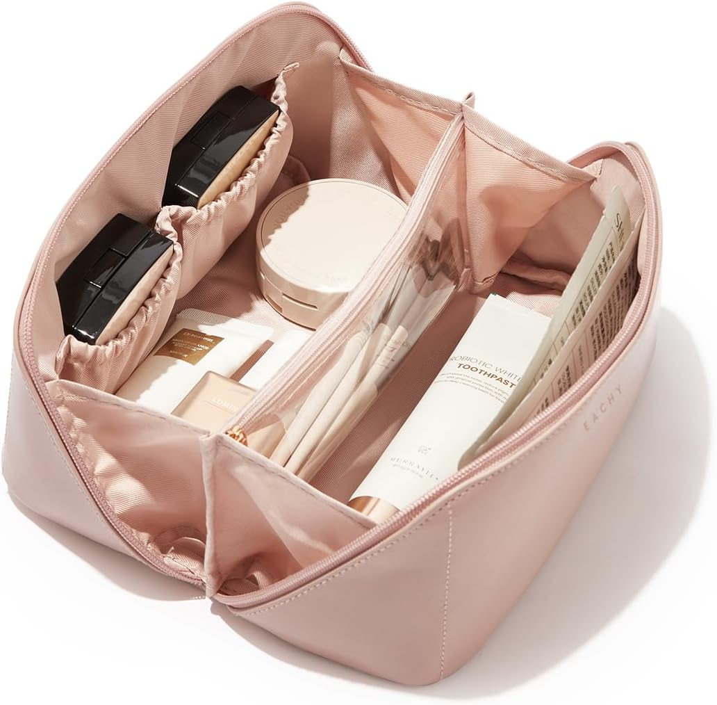 Travel Makeup Bag, Large Capacity Cosmetic Bag for Women, Waterproof PU Leather, Flat Open Portable Toiletry Bag for Skincare, Brushes & Travel Essentials - Colors B
