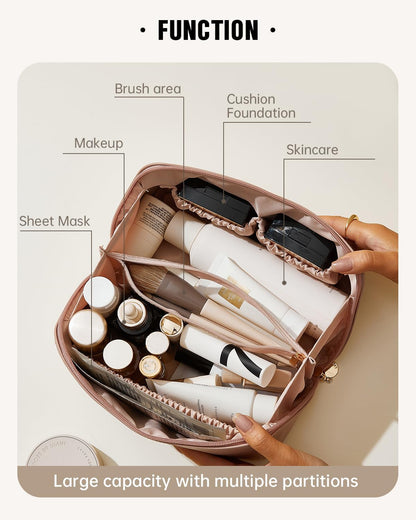 Travel Makeup Bag, Large Capacity Cosmetic Bag for Women, Waterproof PU Leather, Flat Open Portable Toiletry Bag for Skincare, Brushes & Travel Essentials - Colors B