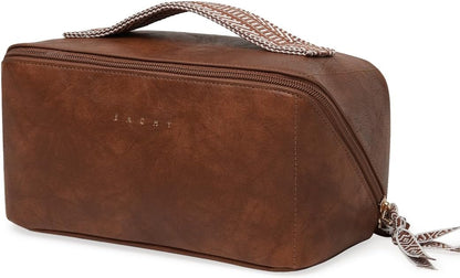 Travel Makeup Bag, Large Capacity Cosmetic Bag for Women, Waterproof PU Leather, Flat Open Portable Toiletry Bag for Skincare, Brushes & Travel Essentials - Colors B