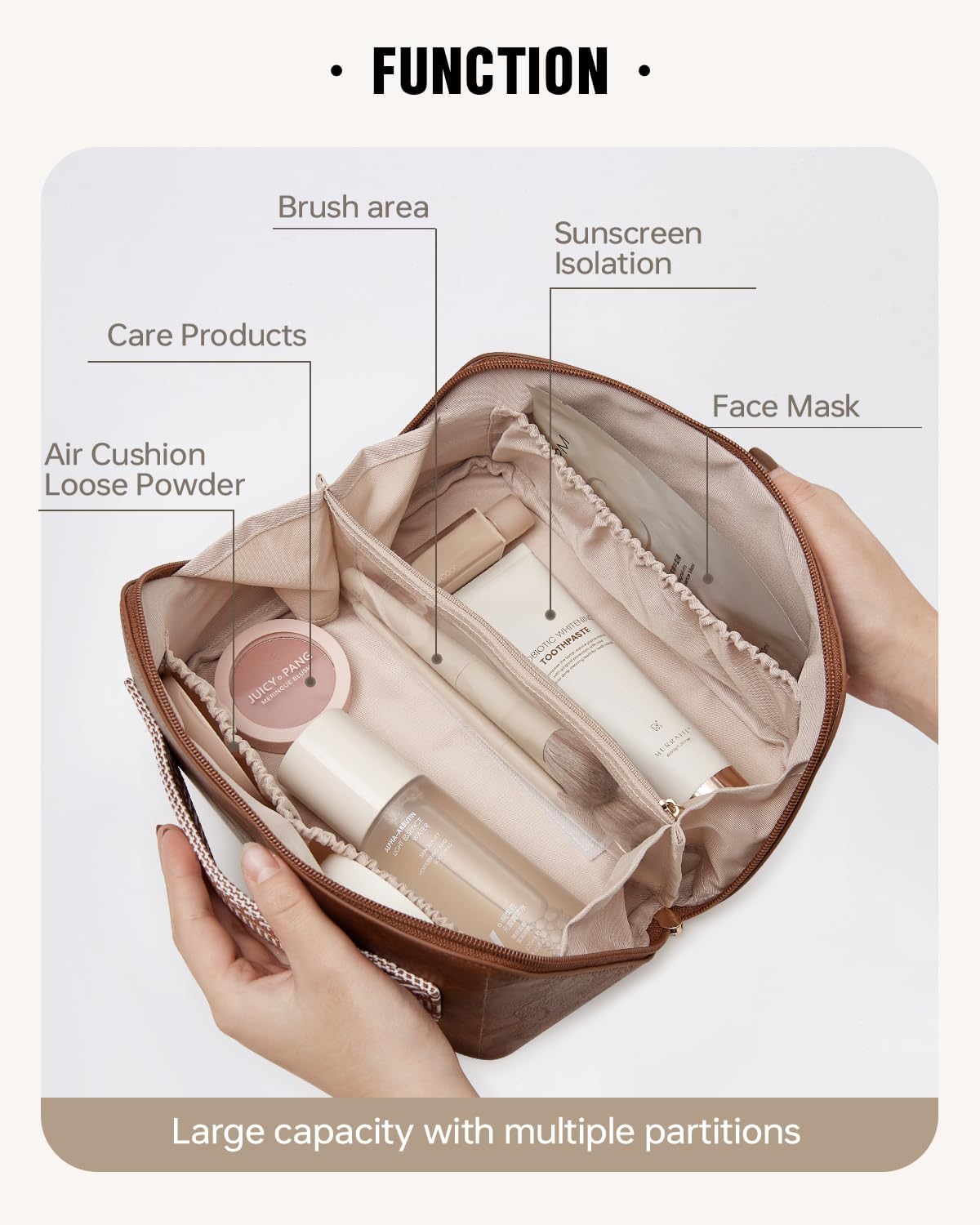 Travel Makeup Bag, Large Capacity Cosmetic Bag for Women, Waterproof PU Leather, Flat Open Portable Toiletry Bag for Skincare, Brushes & Travel Essentials - Colors B