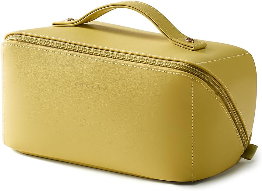 Travel Makeup Bag, Large Capacity Cosmetic Bag for Women, Waterproof PU Leather, Flat Open Portable Toiletry Bag for Skincare, Brushes & Travel Essentials - Colors B
