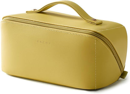 Travel Makeup Bag, Large Capacity Cosmetic Bag for Women, Waterproof PU Leather, Flat Open Portable Toiletry Bag for Skincare, Brushes & Travel Essentials - Colors B