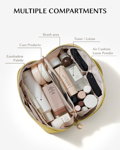 Travel Makeup Bag, Large Capacity Cosmetic Bag for Women, Waterproof PU Leather, Flat Open Portable Toiletry Bag for Skincare, Brushes & Travel Essentials - Colors B
