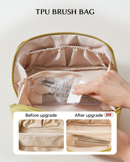 Travel Makeup Bag, Large Capacity Cosmetic Bag for Women, Waterproof PU Leather, Flat Open Portable Toiletry Bag for Skincare, Brushes & Travel Essentials - Colors B