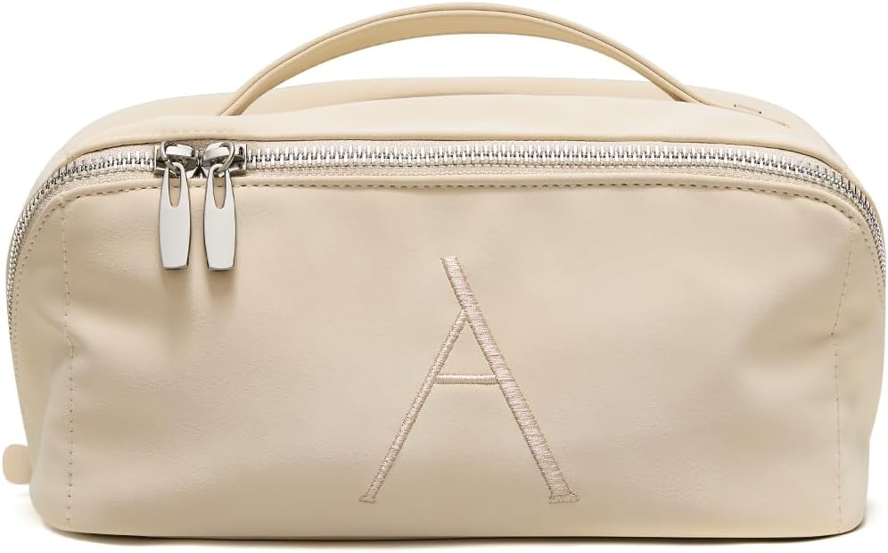 Travel Makeup Bag, Large Capacity Cosmetic Bag for Women, Waterproof PU Leather, Flat Open Portable Toiletry Bag for Skincare, Brushes & Travel Essentials - Colors B