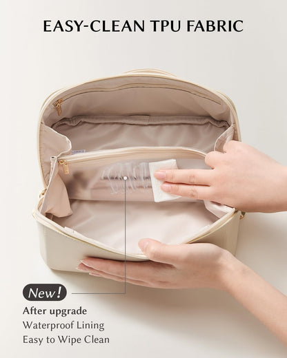 Travel Makeup Bag, Large Capacity Cosmetic Bag for Women, Waterproof PU Leather, Flat Open Portable Toiletry Bag for Skincare, Brushes & Travel Essentials - Colors B