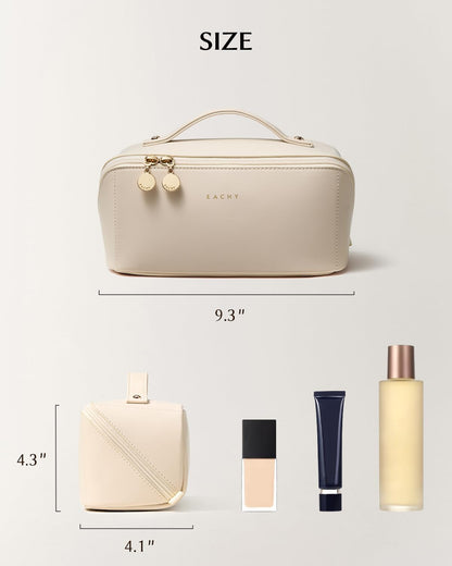 Travel Makeup Bag, Large Capacity Cosmetic Bag for Women, Waterproof PU Leather, Flat Open Portable Toiletry Bag for Skincare, Brushes & Travel Essentials - Colors B