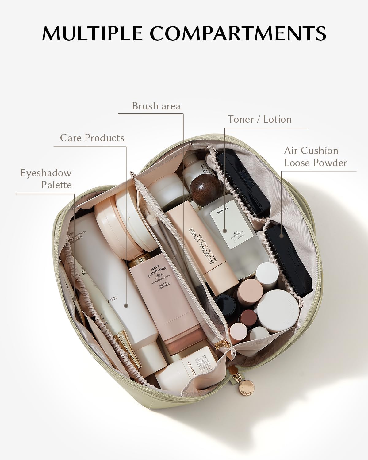 Travel Makeup Bag, Large Capacity Cosmetic Bag for Women, Waterproof PU Leather, Flat Open Portable Toiletry Bag for Skincare, Brushes & Travel Essentials - Colors B