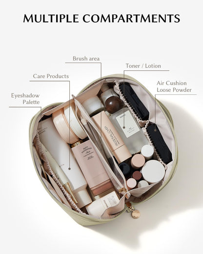 Travel Makeup Bag, Large Capacity Cosmetic Bag for Women, Waterproof PU Leather, Flat Open Portable Toiletry Bag for Skincare, Brushes & Travel Essentials - Colors B