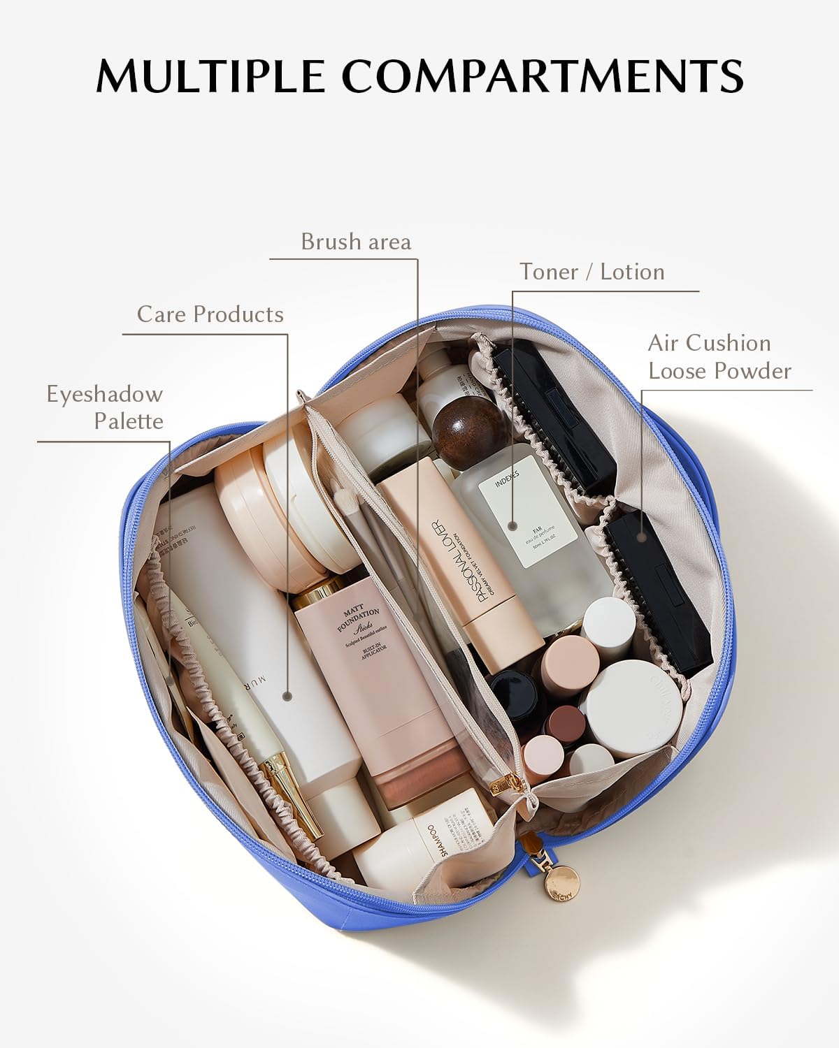 Travel Makeup Bag, Large Capacity Cosmetic Bag for Women, Waterproof PU Leather, Flat Open Portable Toiletry Bag for Skincare, Brushes & Travel Essentials - Colors B
