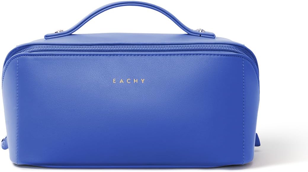 Travel Makeup Bag, Large Capacity Cosmetic Bag for Women, Waterproof PU Leather, Flat Open Portable Toiletry Bag for Skincare, Brushes & Travel Essentials - Colors B