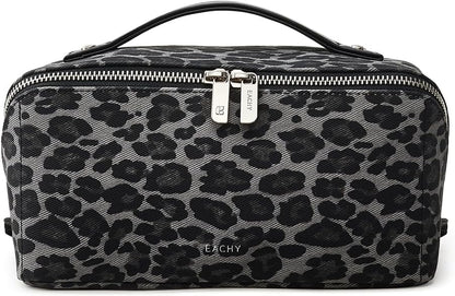 Travel Makeup Bag, Large Capacity Cosmetic Bag for Women, Waterproof PU Leather, Flat Open Portable Toiletry Bag for Skincare, Brushes & Travel Essentials - Colors B