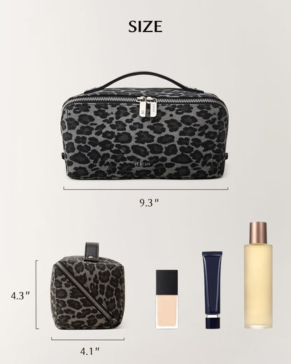 Travel Makeup Bag, Large Capacity Cosmetic Bag for Women, Waterproof PU Leather, Flat Open Portable Toiletry Bag for Skincare, Brushes & Travel Essentials - Colors B