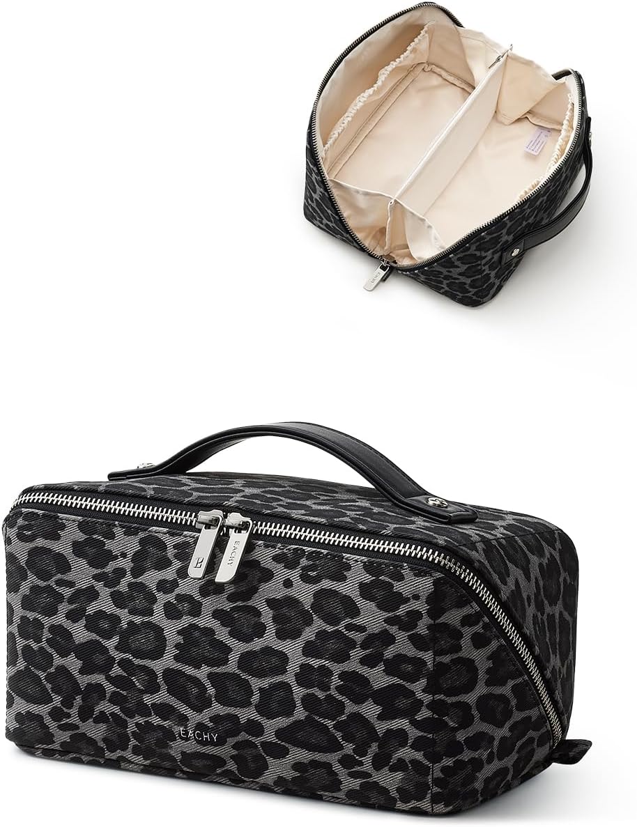 Travel Makeup Bag, Large Capacity Cosmetic Bag for Women, Waterproof PU Leather, Flat Open Portable Toiletry Bag for Skincare, Brushes & Travel Essentials - Colors B