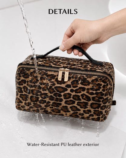 Travel Makeup Bag, Large Capacity Cosmetic Bag for Women, Waterproof PU Leather, Flat Open Portable Toiletry Bag for Skincare, Brushes & Travel Essentials - Colors B