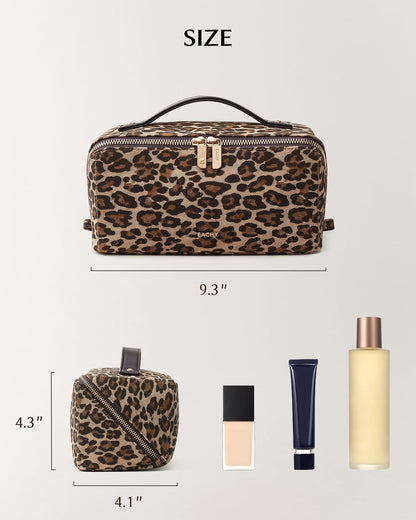 Travel Makeup Bag, Large Capacity Cosmetic Bag for Women, Waterproof PU Leather, Flat Open Portable Toiletry Bag for Skincare, Brushes & Travel Essentials - Colors B