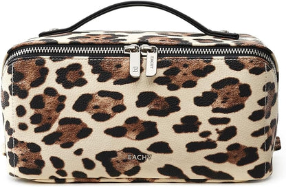 Travel Makeup Bag, Large Capacity Cosmetic Bag for Women, Waterproof PU Leather, Flat Open Portable Toiletry Bag for Skincare, Brushes & Travel Essentials - Colors B
