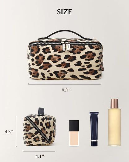 Travel Makeup Bag, Large Capacity Cosmetic Bag for Women, Waterproof PU Leather, Flat Open Portable Toiletry Bag for Skincare, Brushes & Travel Essentials - Colors B