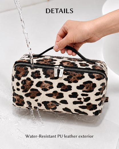 Travel Makeup Bag, Large Capacity Cosmetic Bag for Women, Waterproof PU Leather, Flat Open Portable Toiletry Bag for Skincare, Brushes & Travel Essentials - Colors B