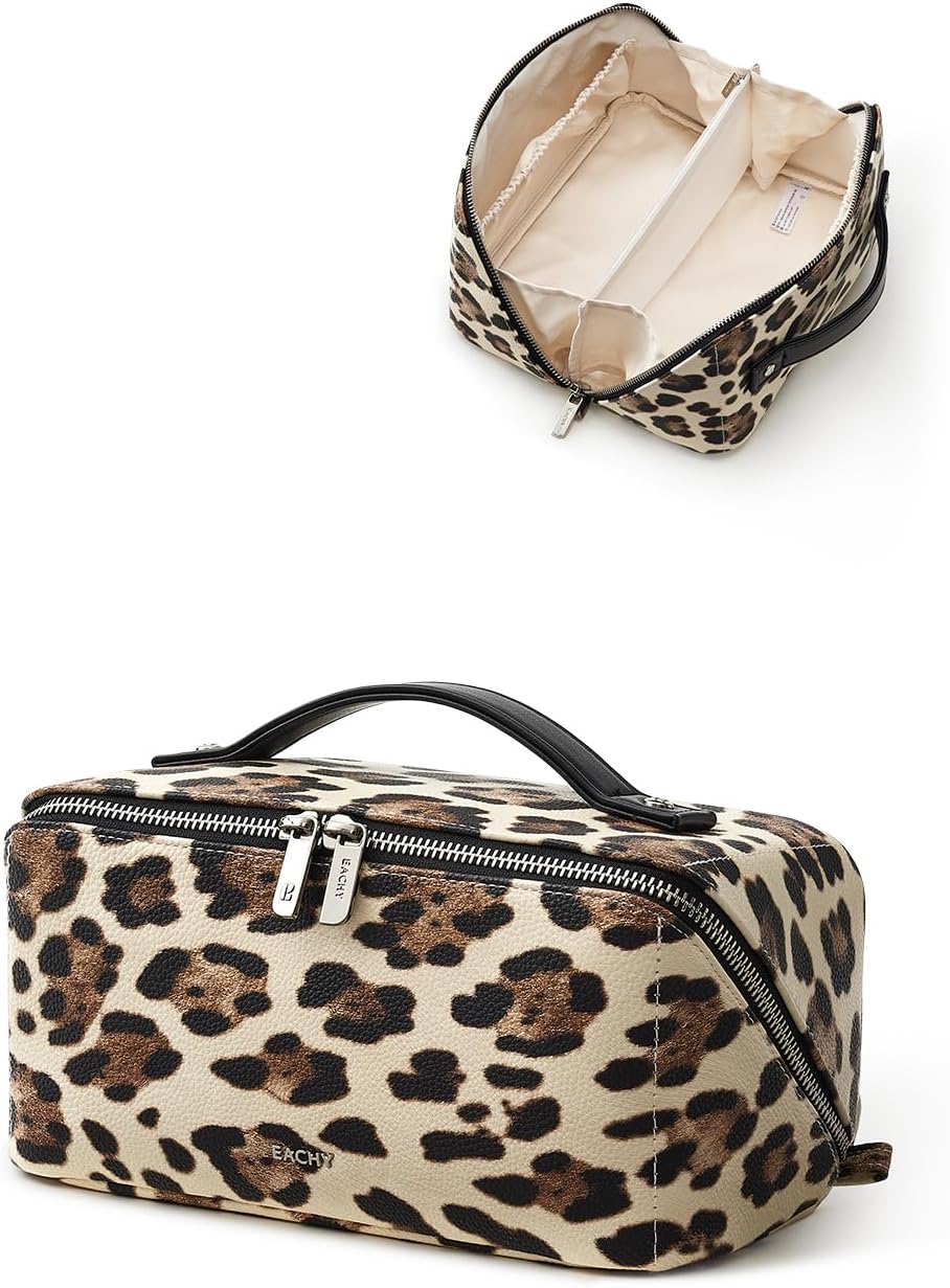 Travel Makeup Bag, Large Capacity Cosmetic Bag for Women, Waterproof PU Leather, Flat Open Portable Toiletry Bag for Skincare, Brushes & Travel Essentials - Colors B