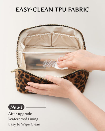 Travel Makeup Bag, Large Capacity Cosmetic Bag for Women, Waterproof PU Leather, Flat Open Portable Toiletry Bag for Skincare, Brushes & Travel Essentials - Colors B