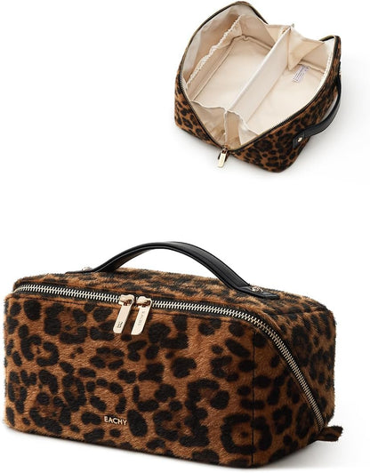 Travel Makeup Bag, Large Capacity Cosmetic Bag for Women, Waterproof PU Leather, Flat Open Portable Toiletry Bag for Skincare, Brushes & Travel Essentials - Colors B