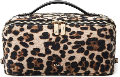 Travel Makeup Bag, Large Capacity Cosmetic Bag for Women, Waterproof PU Leather, Flat Open Portable Toiletry Bag for Skincare, Brushes & Travel Essentials - Colors B