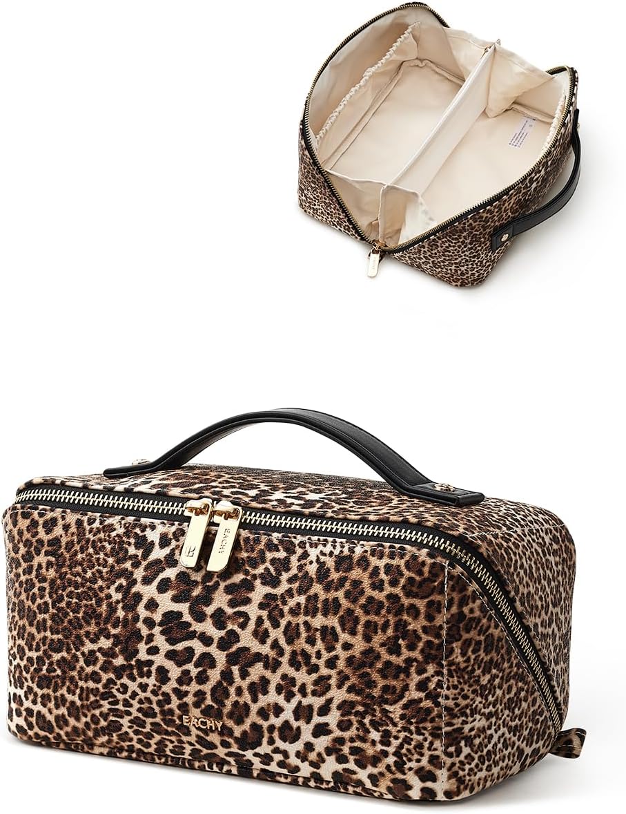 Travel Makeup Bag, Large Capacity Cosmetic Bag for Women, Waterproof PU Leather, Flat Open Portable Toiletry Bag for Skincare, Brushes & Travel Essentials - Colors B