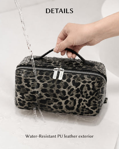 Travel Makeup Bag, Large Capacity Cosmetic Bag for Women, Waterproof PU Leather, Flat Open Portable Toiletry Bag for Skincare, Brushes & Travel Essentials - Colors B
