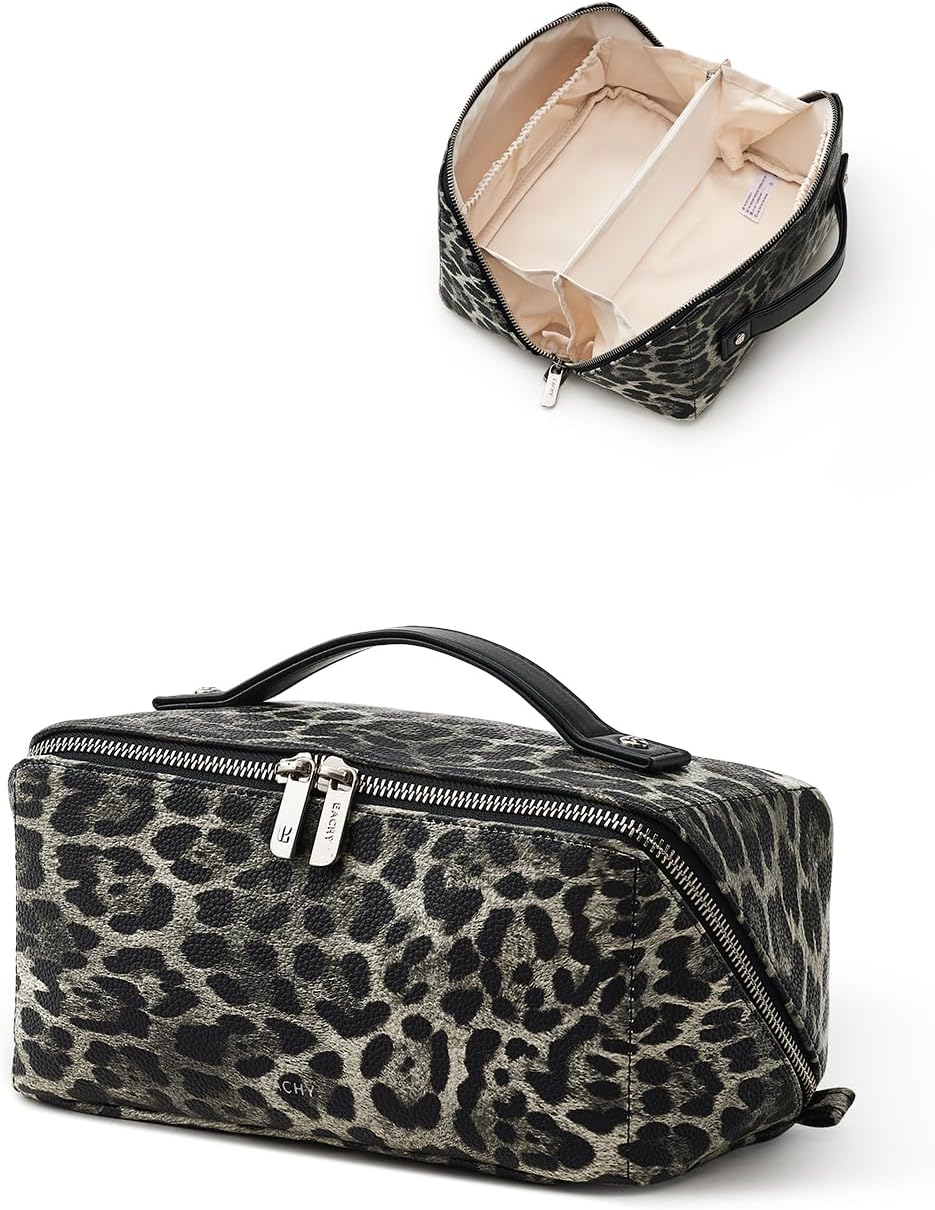 Travel Makeup Bag, Large Capacity Cosmetic Bag for Women, Waterproof PU Leather, Flat Open Portable Toiletry Bag for Skincare, Brushes & Travel Essentials - Colors B