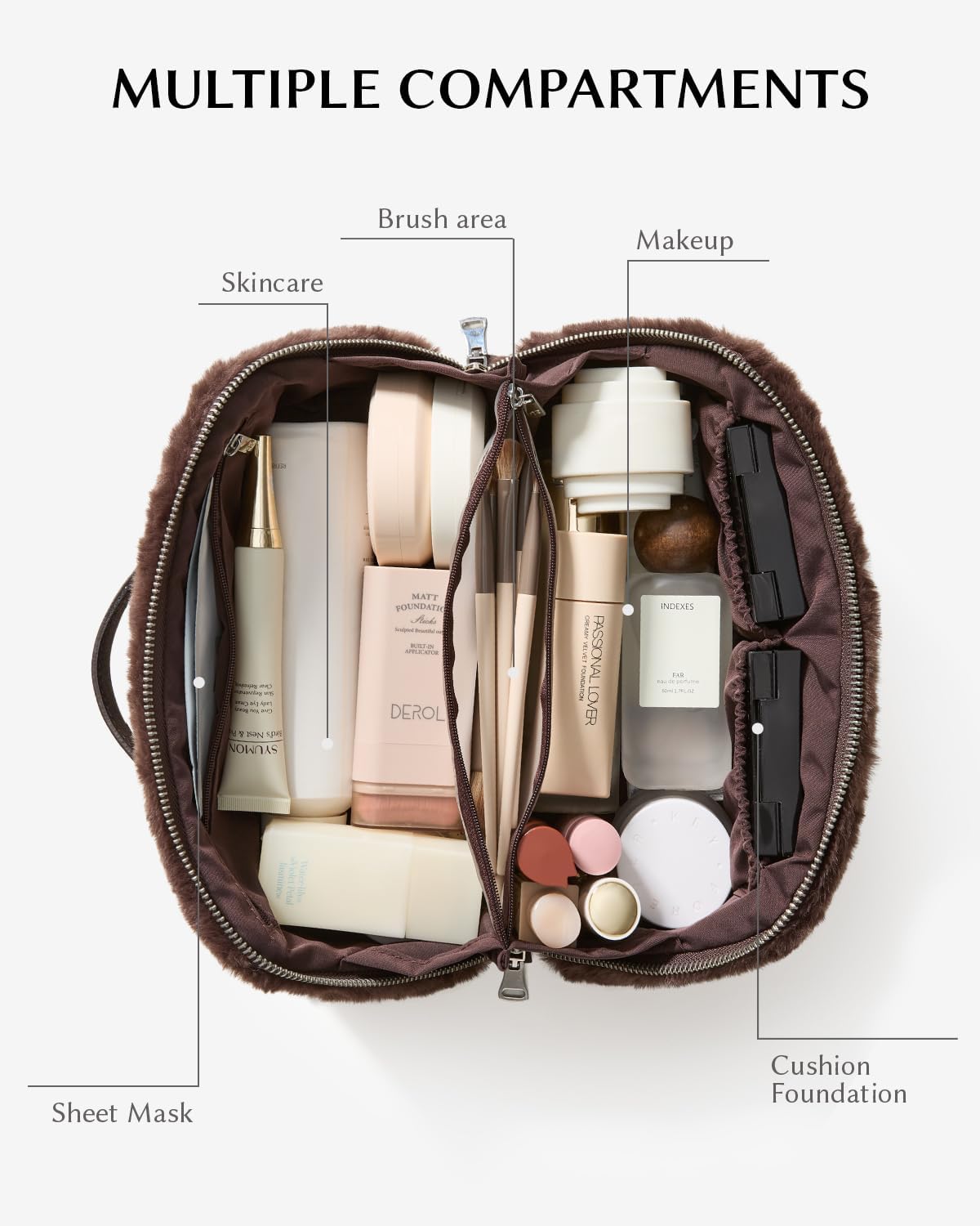Travel Makeup Bag, Large Capacity Cosmetic Bag for Women, Waterproof PU Leather, Flat Open Portable Toiletry Bag for Skincare, Brushes & Travel Essentials - Colors B