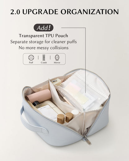 Travel Makeup Bag, Large Capacity Cosmetic Bag for Women, Waterproof PU Leather, Flat Open Portable Toiletry Bag for Skincare, Brushes & Travel Essentials - Colors B