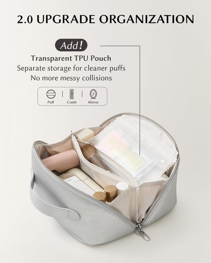 Travel Makeup Bag, Large Capacity Cosmetic Bag for Women, Waterproof PU Leather, Flat Open Portable Toiletry Bag for Skincare, Brushes & Travel Essentials - Colors B
