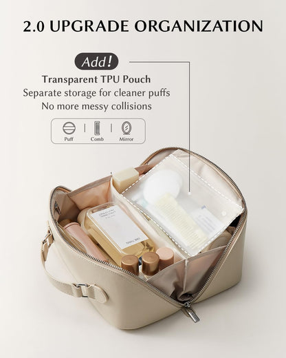 Travel Makeup Bag, Large Capacity Cosmetic Bag for Women, Waterproof PU Leather, Flat Open Portable Toiletry Bag for Skincare, Brushes & Travel Essentials - Colors B