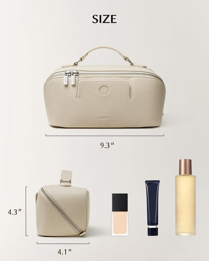 Travel Makeup Bag, Large Capacity Cosmetic Bag for Women, Waterproof PU Leather, Flat Open Portable Toiletry Bag for Skincare, Brushes & Travel Essentials - Colors B